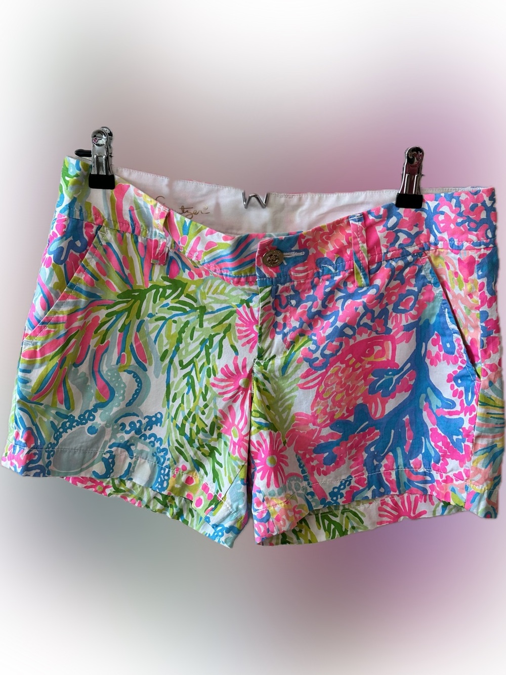 Lilly Pulitzer High-Waist Tropical Print Shorts in Pink, Green & Blue